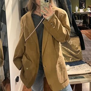 Camel brown sueded blazer with two front buttons single breasted